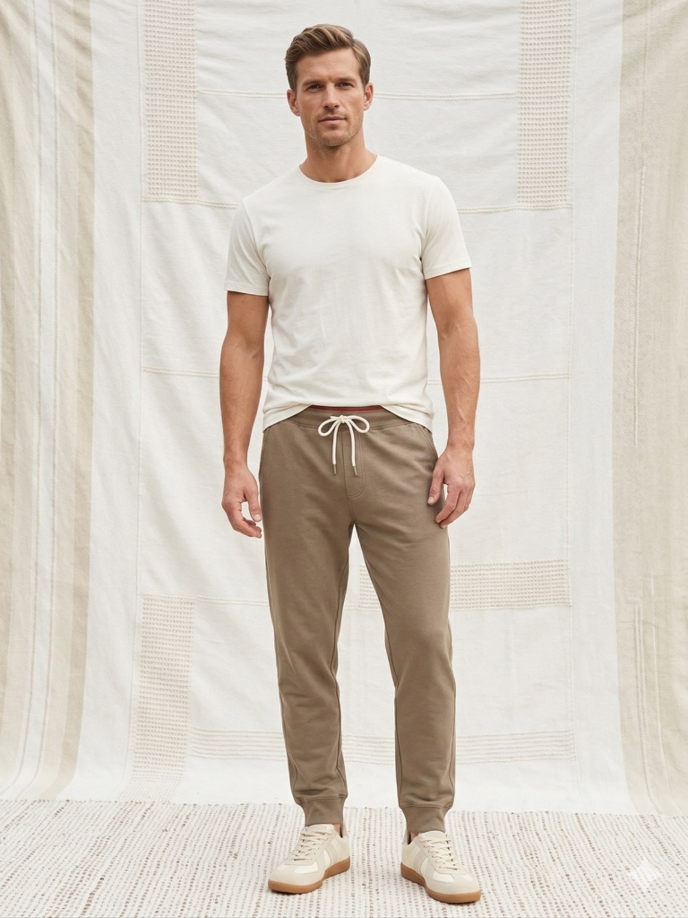Weatherproof Vintage Taupe Drawstring Joggers with Cream Waist Cord